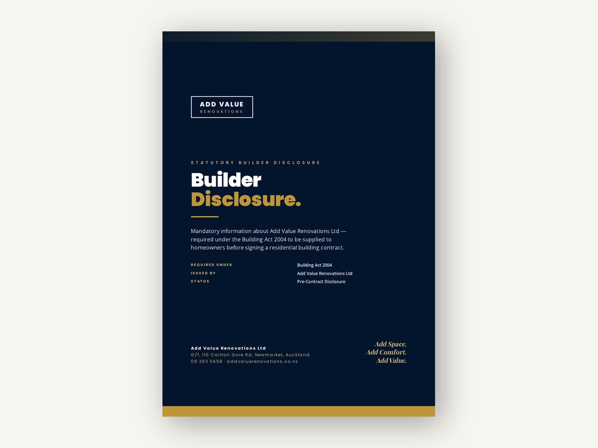 Builder Disclosure Information cover