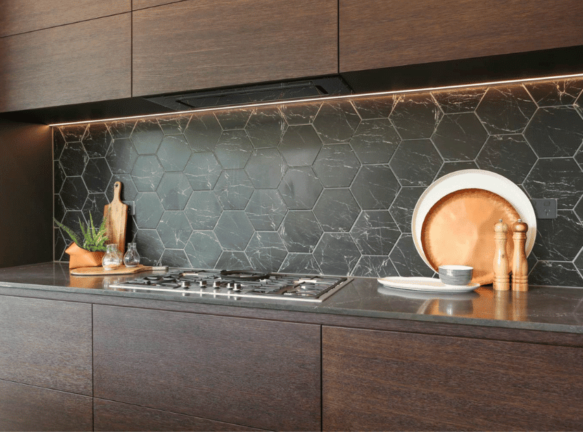 Epsom kitchen with hexagon splashback tile