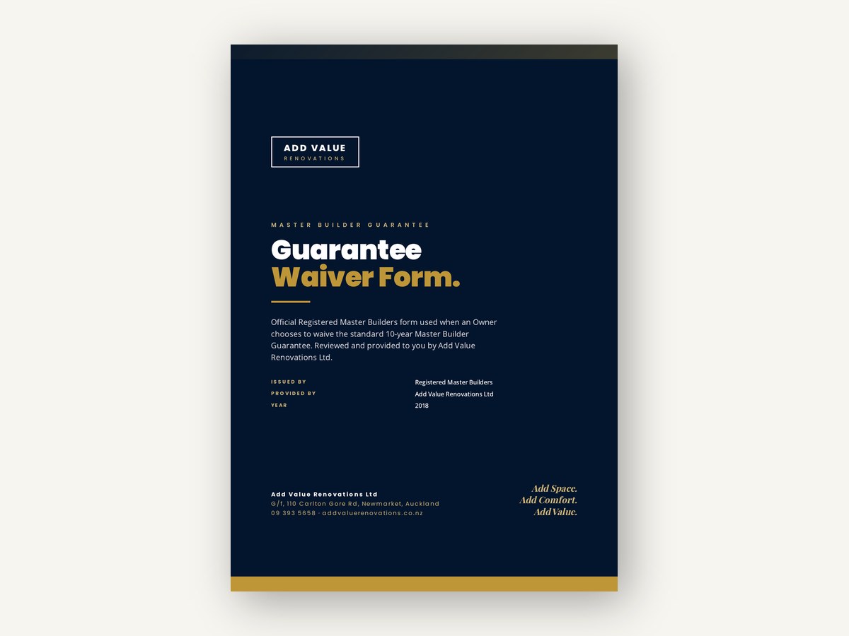 Master Builder Guarantee Waiver Form cover
