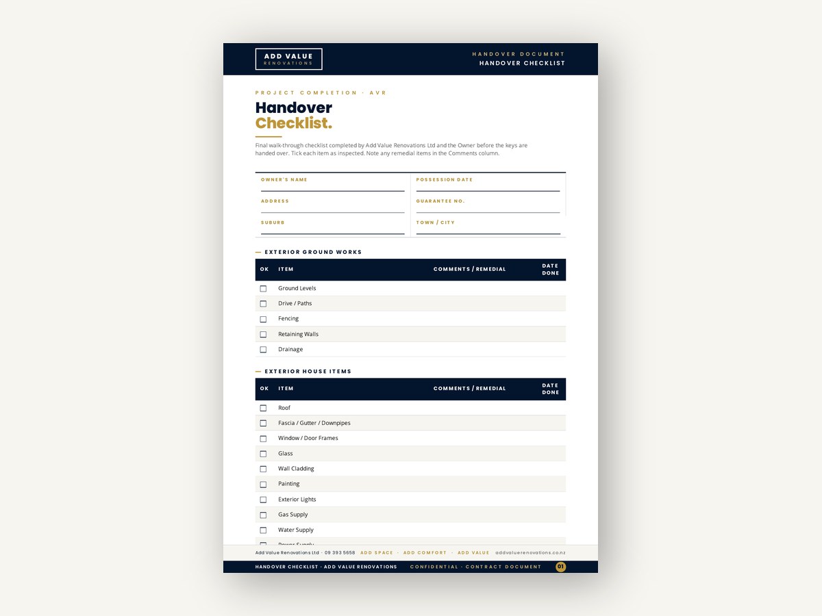 Handover Checklist cover