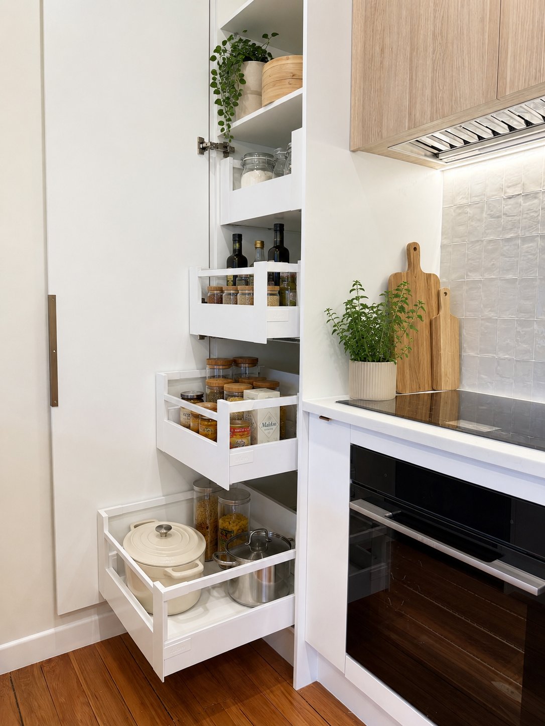 Hillsborough kitchen pantry &mdash; pull-out drawers and induction cooktop