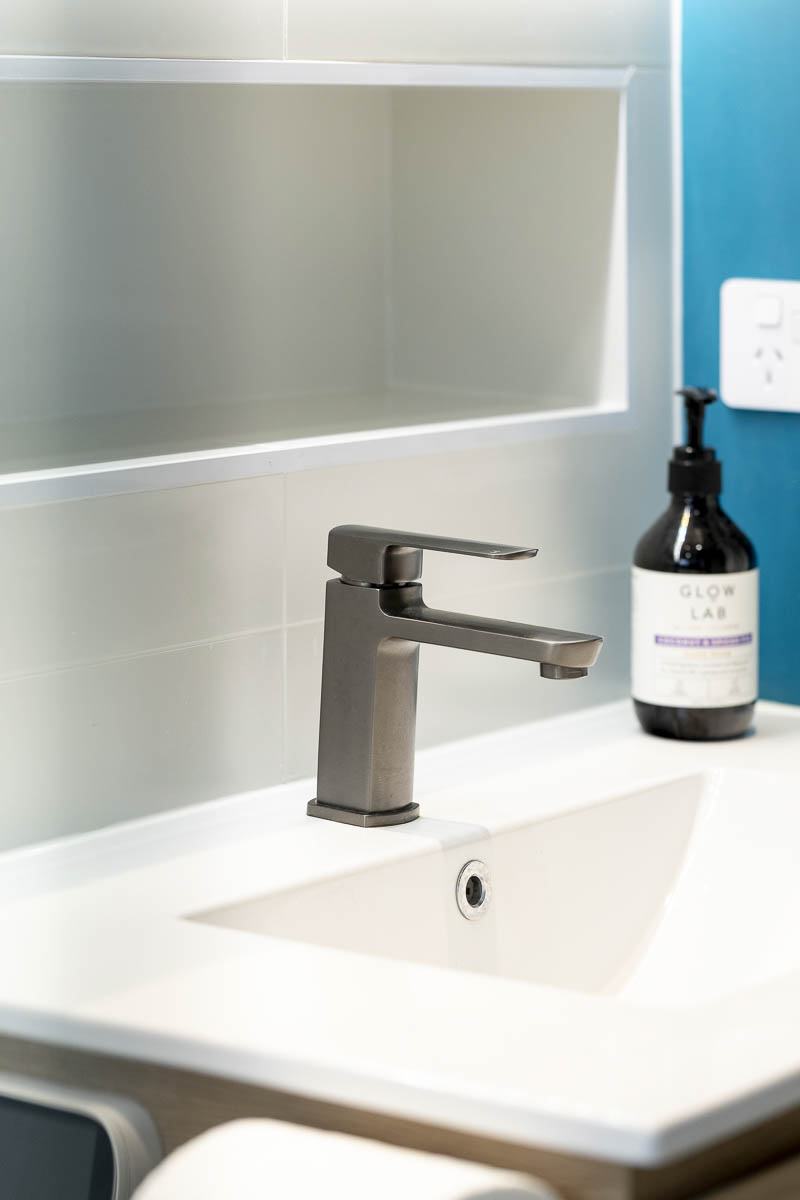 Lynfield bathroom gunmetal tapware detail