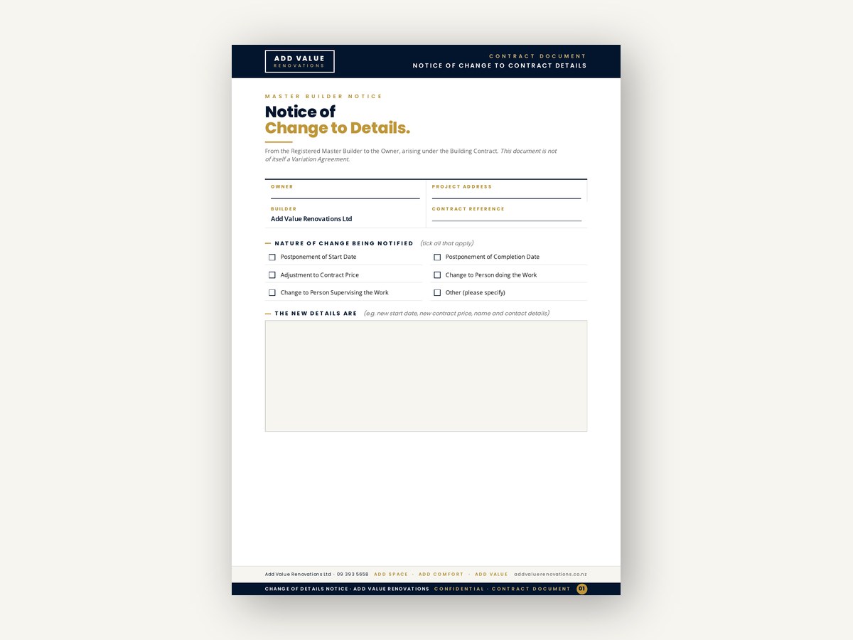 Notice of Change to Contract Details cover