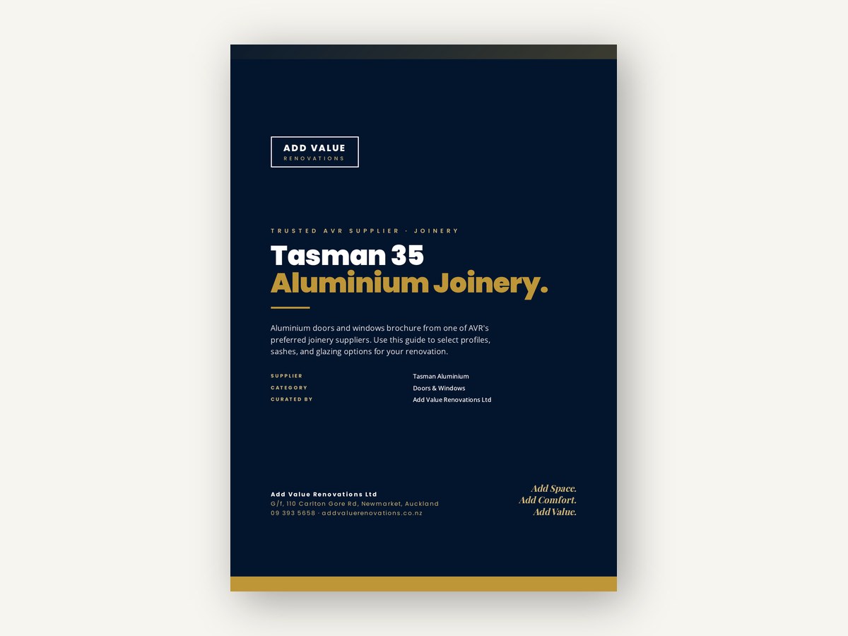 Tasman35 Aluminium Joinery Brochure cover