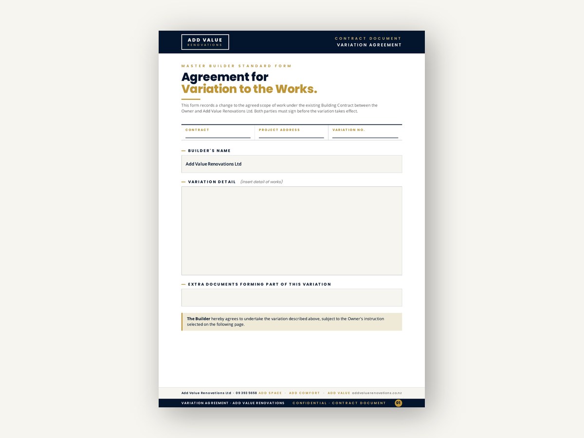 Agreement for Variation to the Works cover