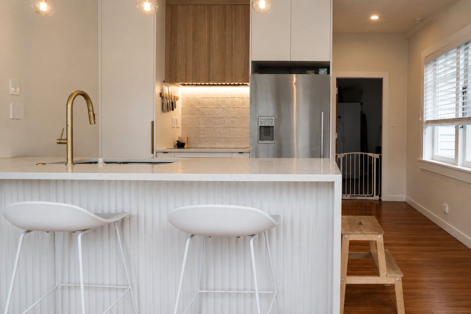 Completed Hillsborough kitchen with fluted island