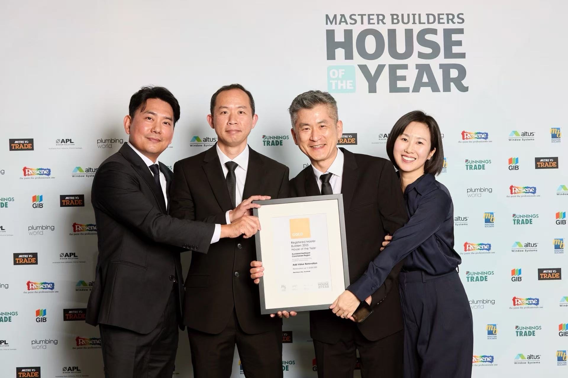 Add Value Renovations team accepting their House of the Year 2025 Gold Award